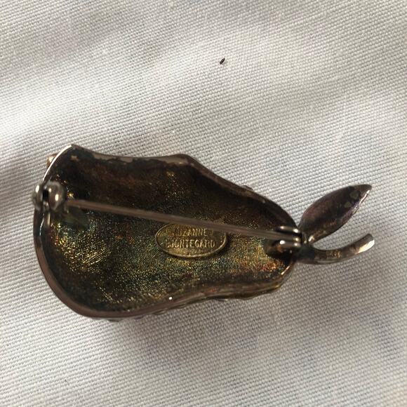 Suzanne Bjontegard Vintage Retro Brooch Pin Pear Fruit Crystals Lapel Gold - Picture 5 of 7
